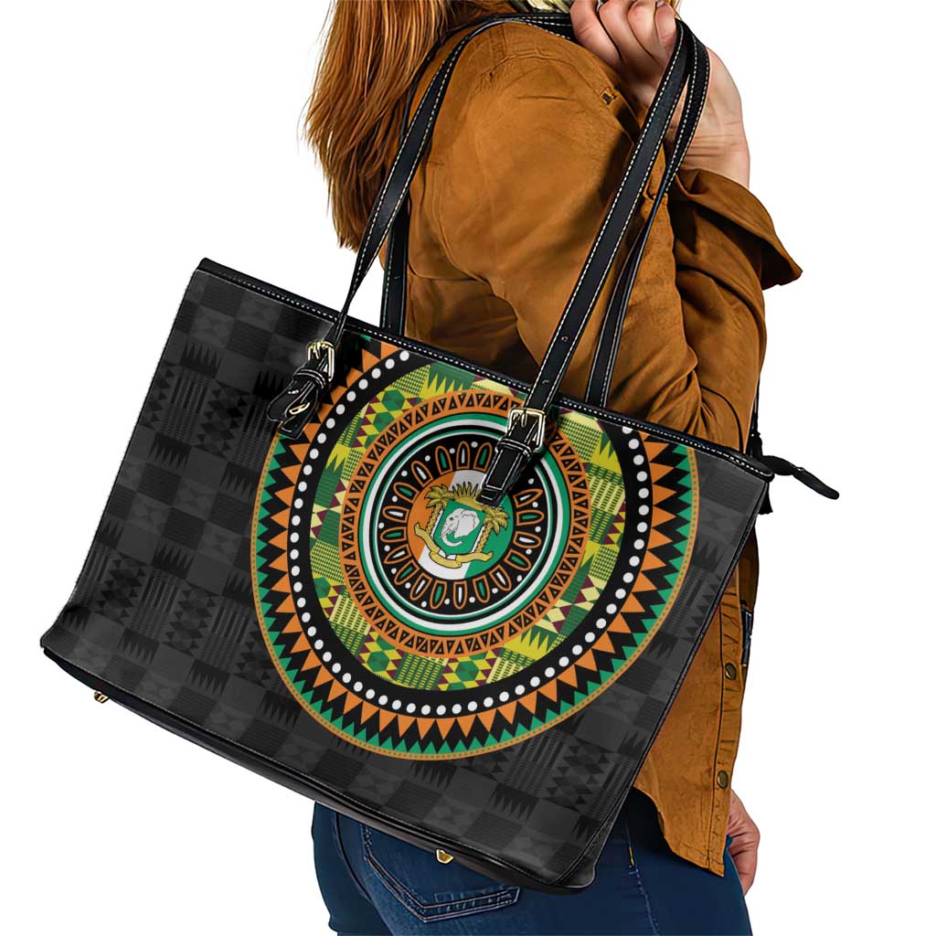 Ivory Coast Leather Tote Bag African Tribal Pattern
