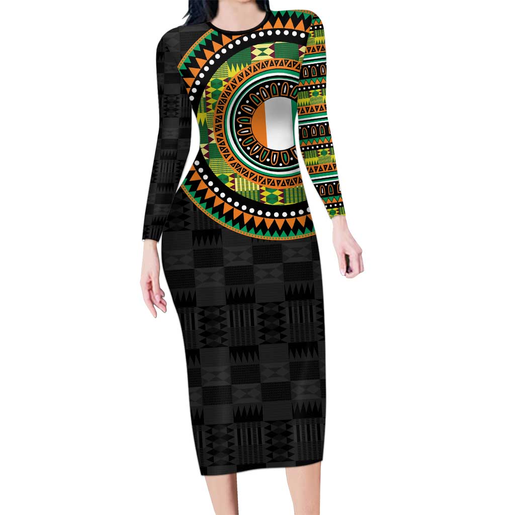 Ivory Coast Long Sleeve Bodycon Dress African Tribal Pattern