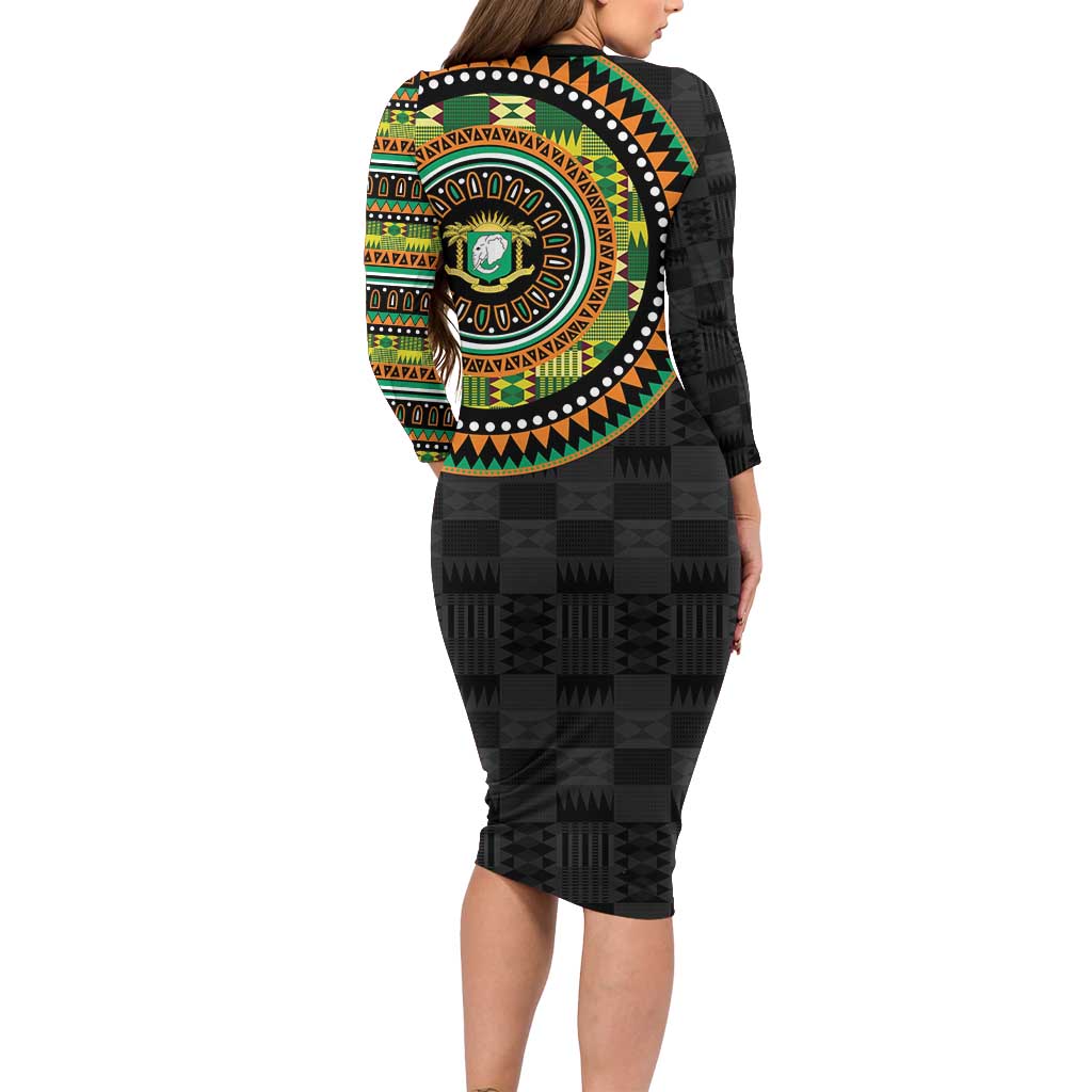 Ivory Coast Long Sleeve Bodycon Dress African Tribal Pattern