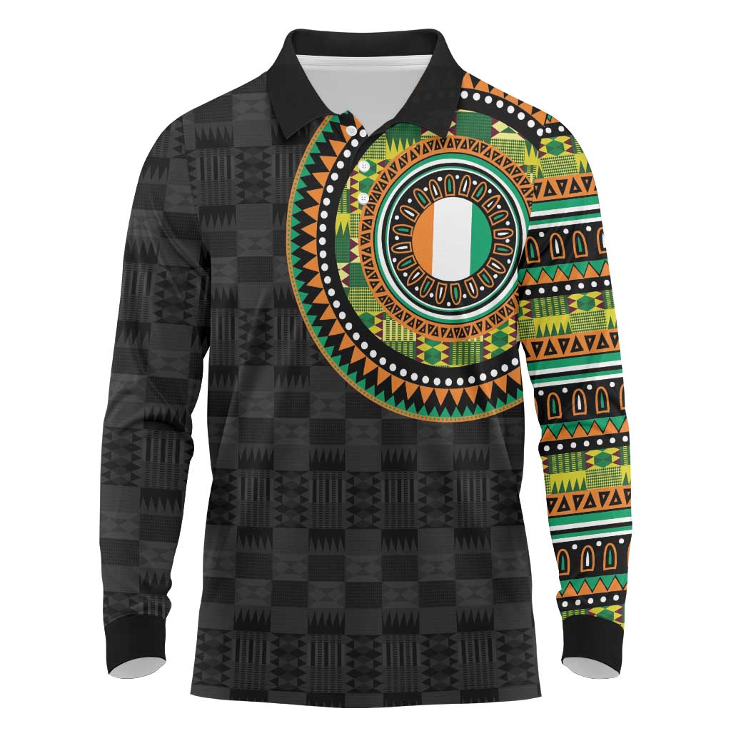 Ivory Coast Long Sleeve Polo Shirt African Tribal Pattern