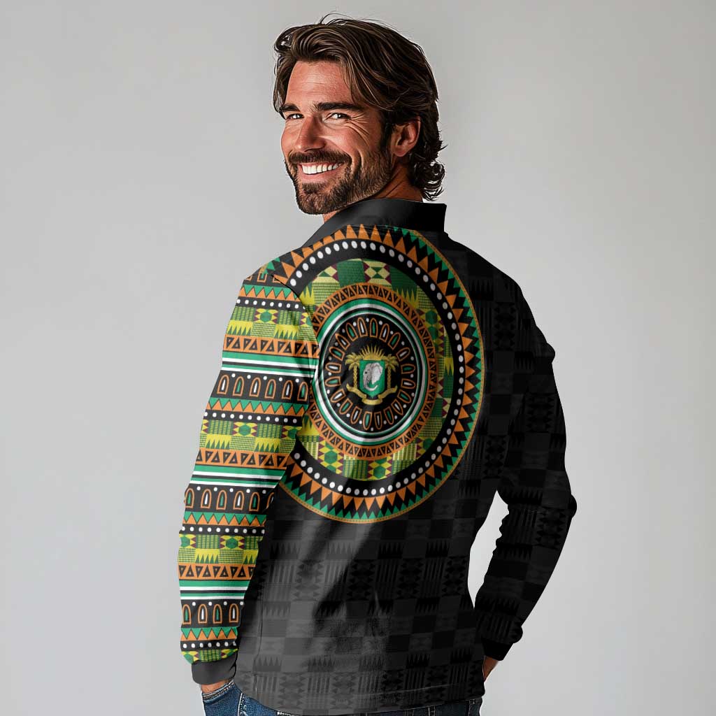 Ivory Coast Long Sleeve Polo Shirt African Tribal Pattern