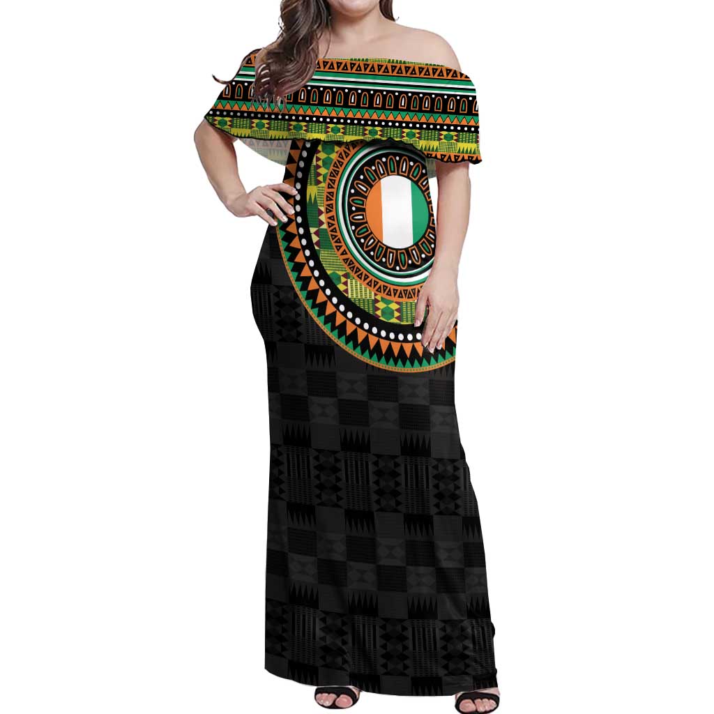 Ivory Coast Off Shoulder Maxi Dress African Tribal Pattern