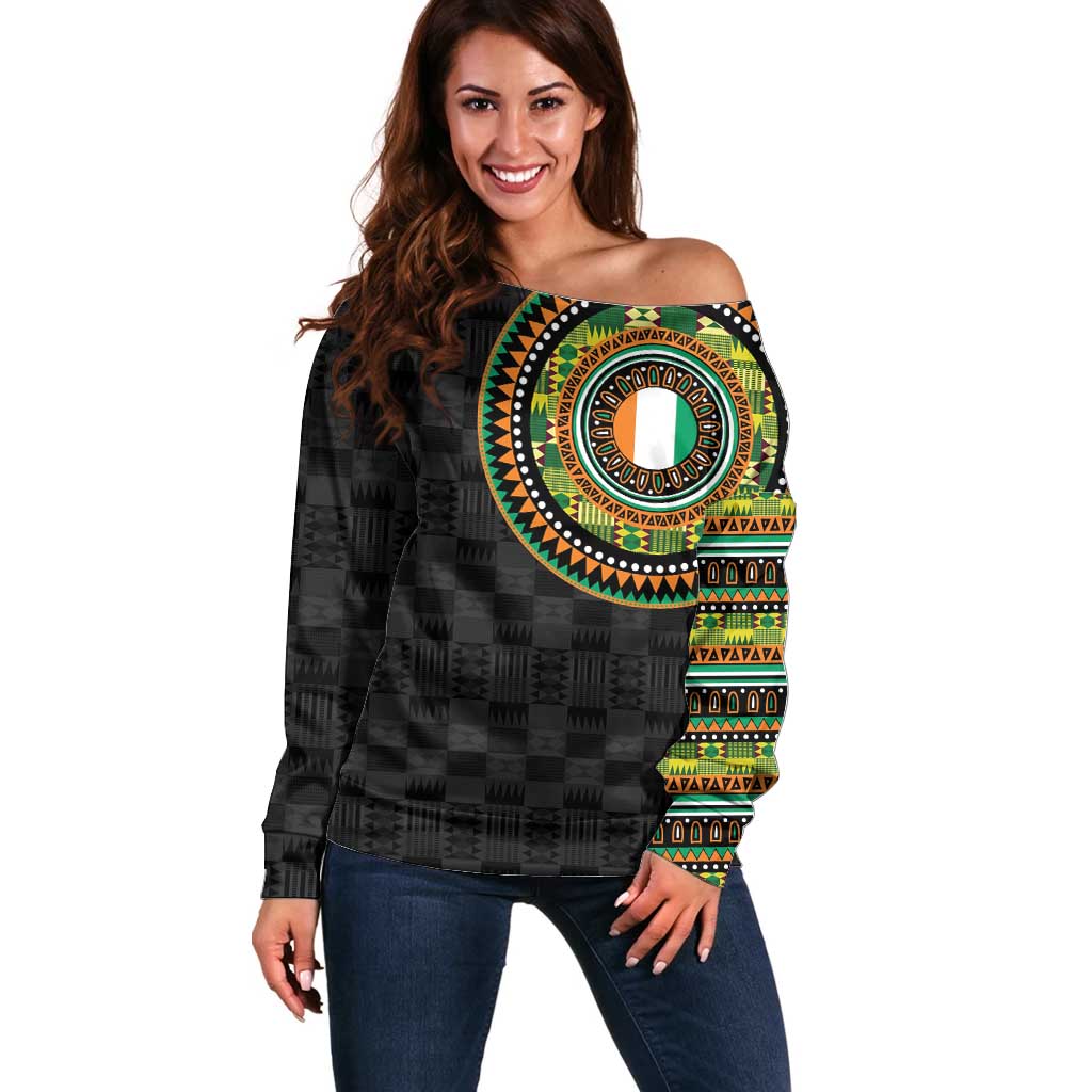 Ivory Coast Off Shoulder Sweater African Tribal Pattern