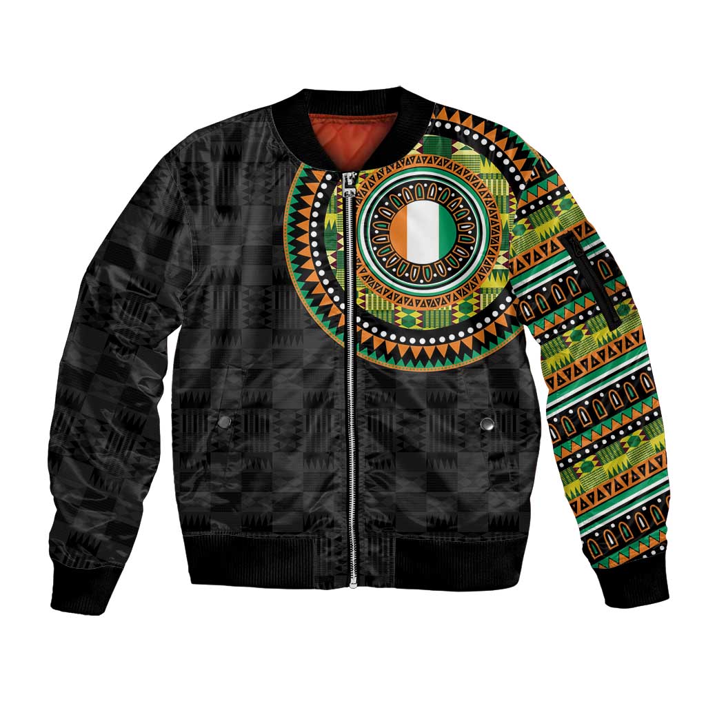 Ivory Coast Sleeve Zip Bomber Jacket African Tribal Pattern