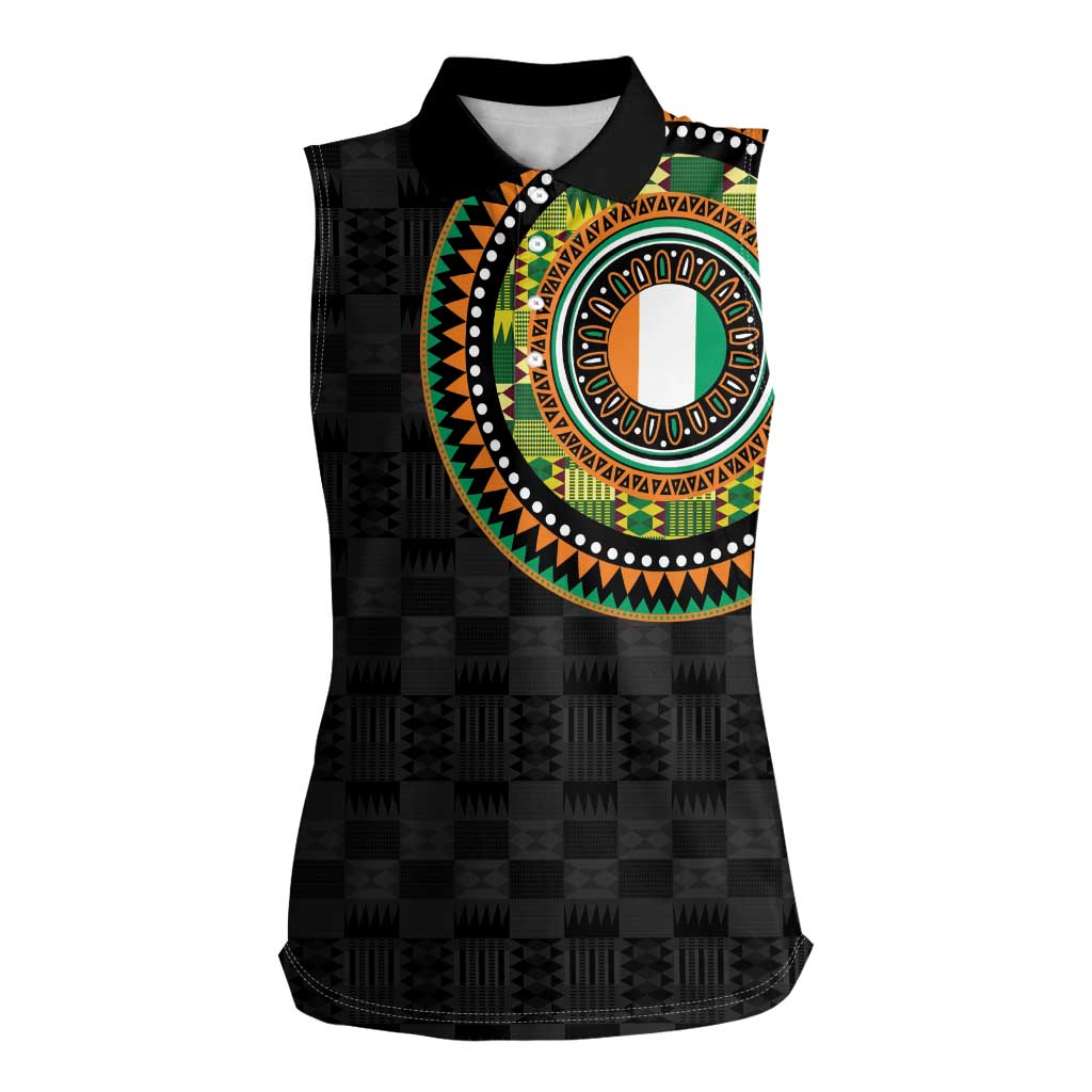 Ivory Coast Women Sleeveless Polo Shirt African Tribal Pattern