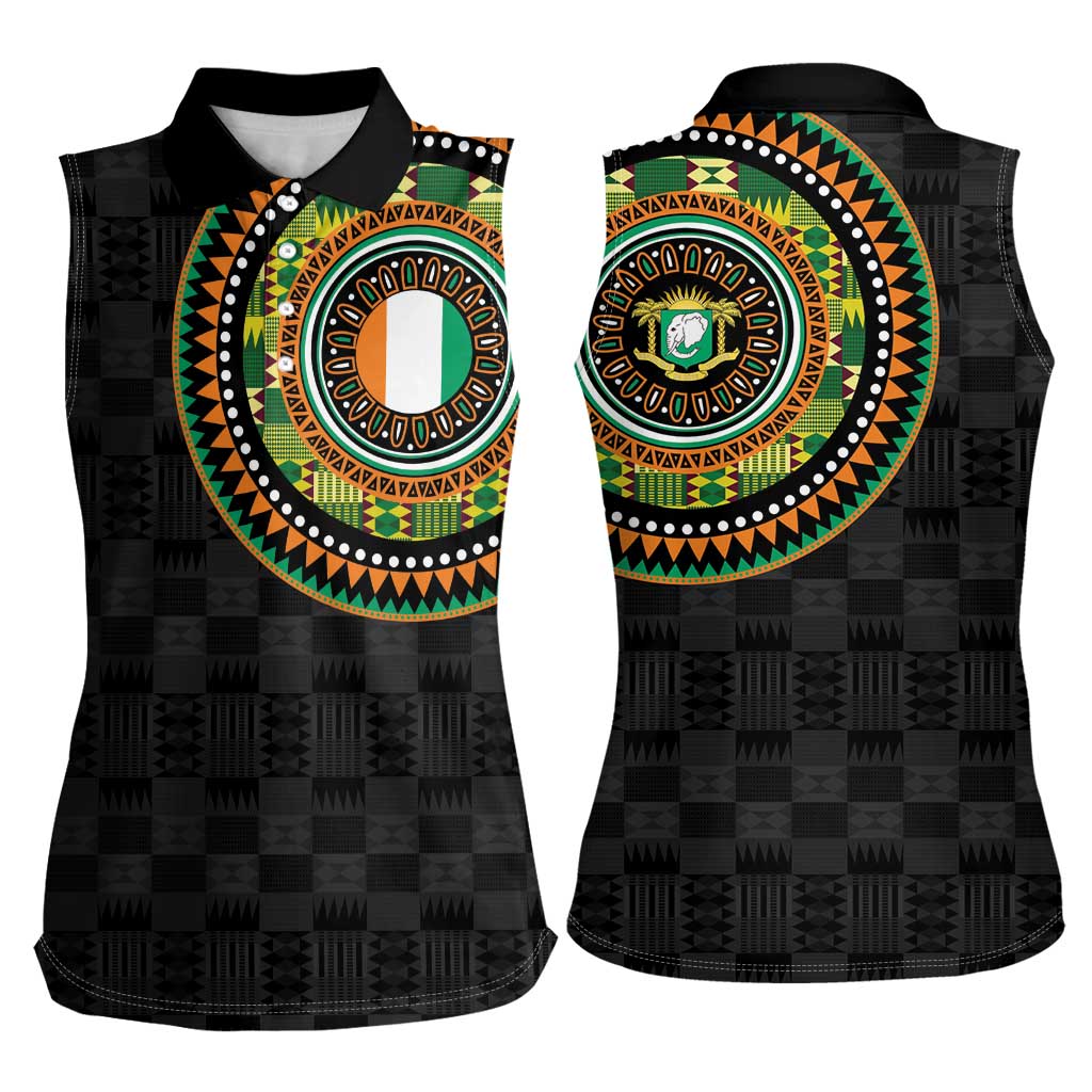 Ivory Coast Women Sleeveless Polo Shirt African Tribal Pattern