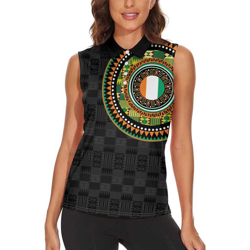 Ivory Coast Women Sleeveless Polo Shirt African Tribal Pattern