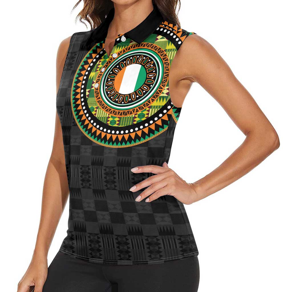 Ivory Coast Women Sleeveless Polo Shirt African Tribal Pattern
