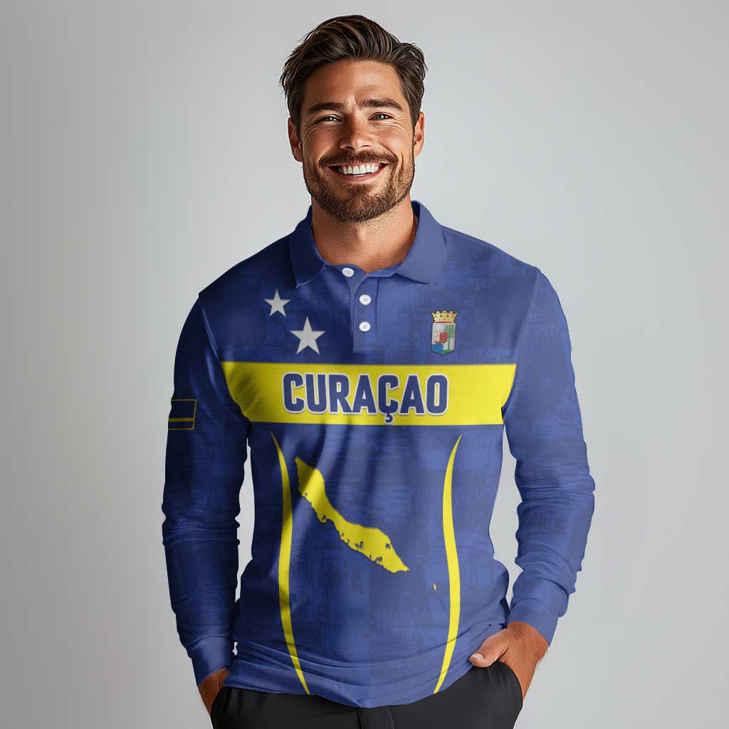 Custom Curacao Football 2026 Long Sleeve Polo Shirt Road to Glory