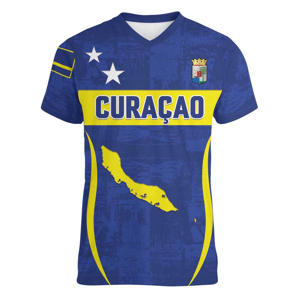 Custom Curacao Football 2026 Women V-Neck T-Shirt Road to Glory