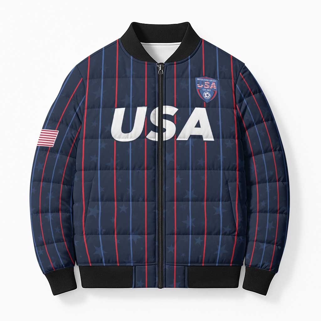 Custom USA Soccer 2026 Bomber Puffer Jacket Stars and Stripes Take the Field