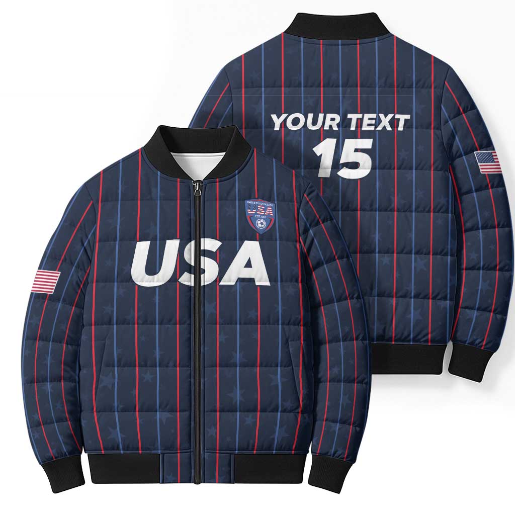 Custom USA Soccer 2026 Bomber Puffer Jacket Stars and Stripes Take the Field