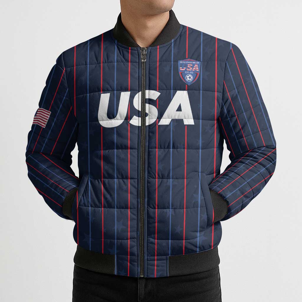 Custom USA Soccer 2026 Bomber Puffer Jacket Stars and Stripes Take the Field