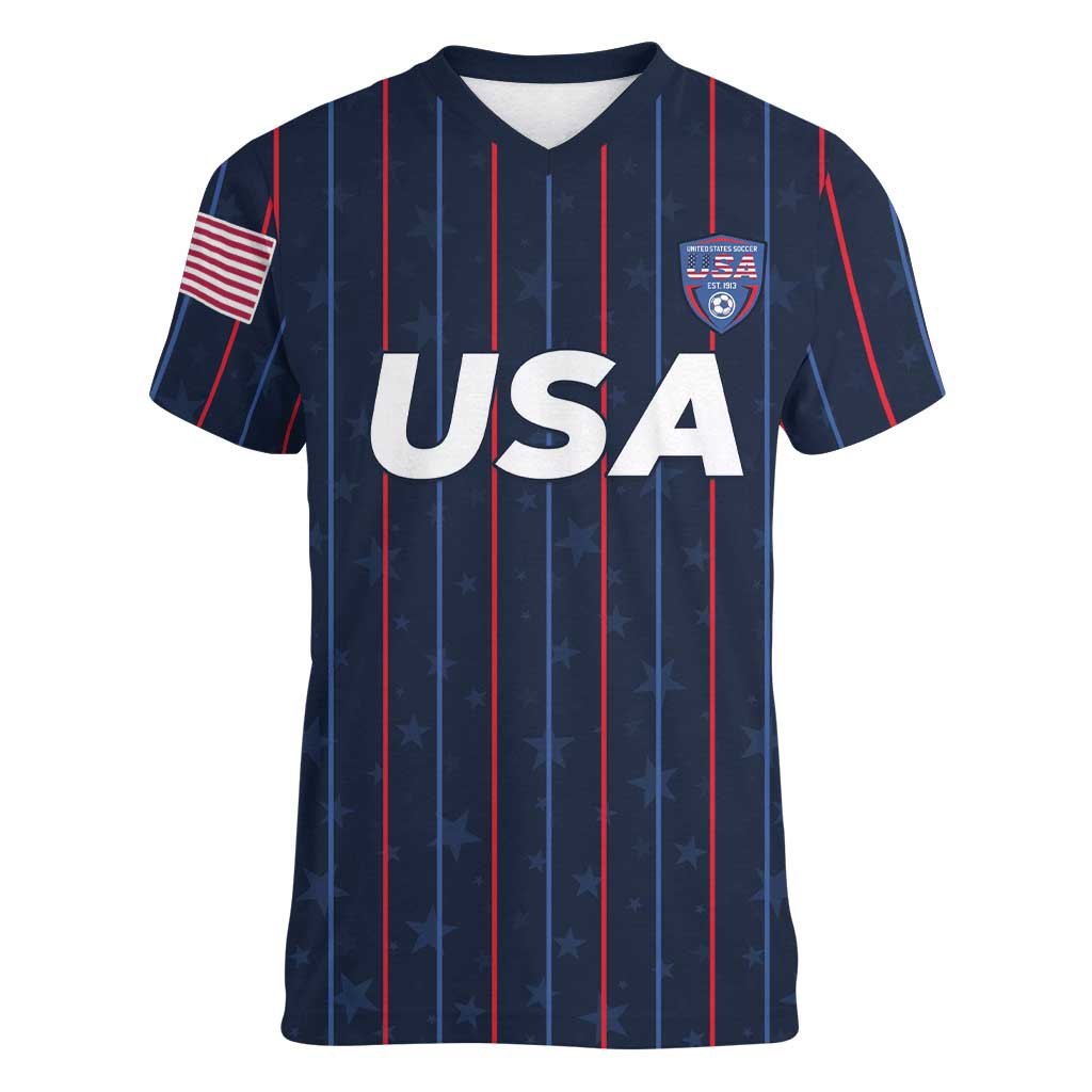 Custom USA Soccer 2026 Women V-Neck T-Shirt Stars and Stripes Take the Field