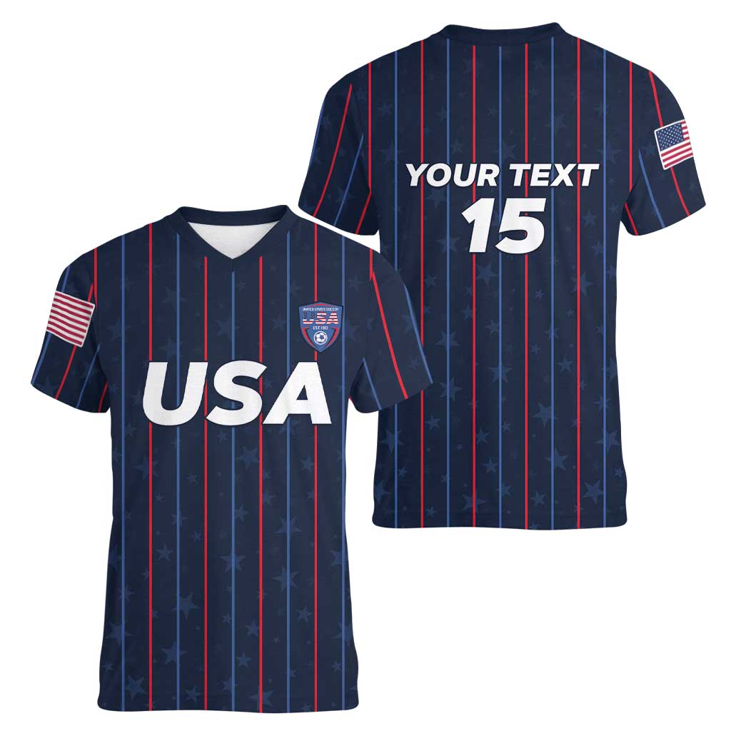 Custom USA Soccer 2026 Women V-Neck T-Shirt Stars and Stripes Take the Field