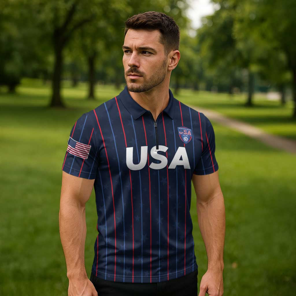 Custom USA Soccer 2026 Zipper Polo Shirt Stars and Stripes Take the Field