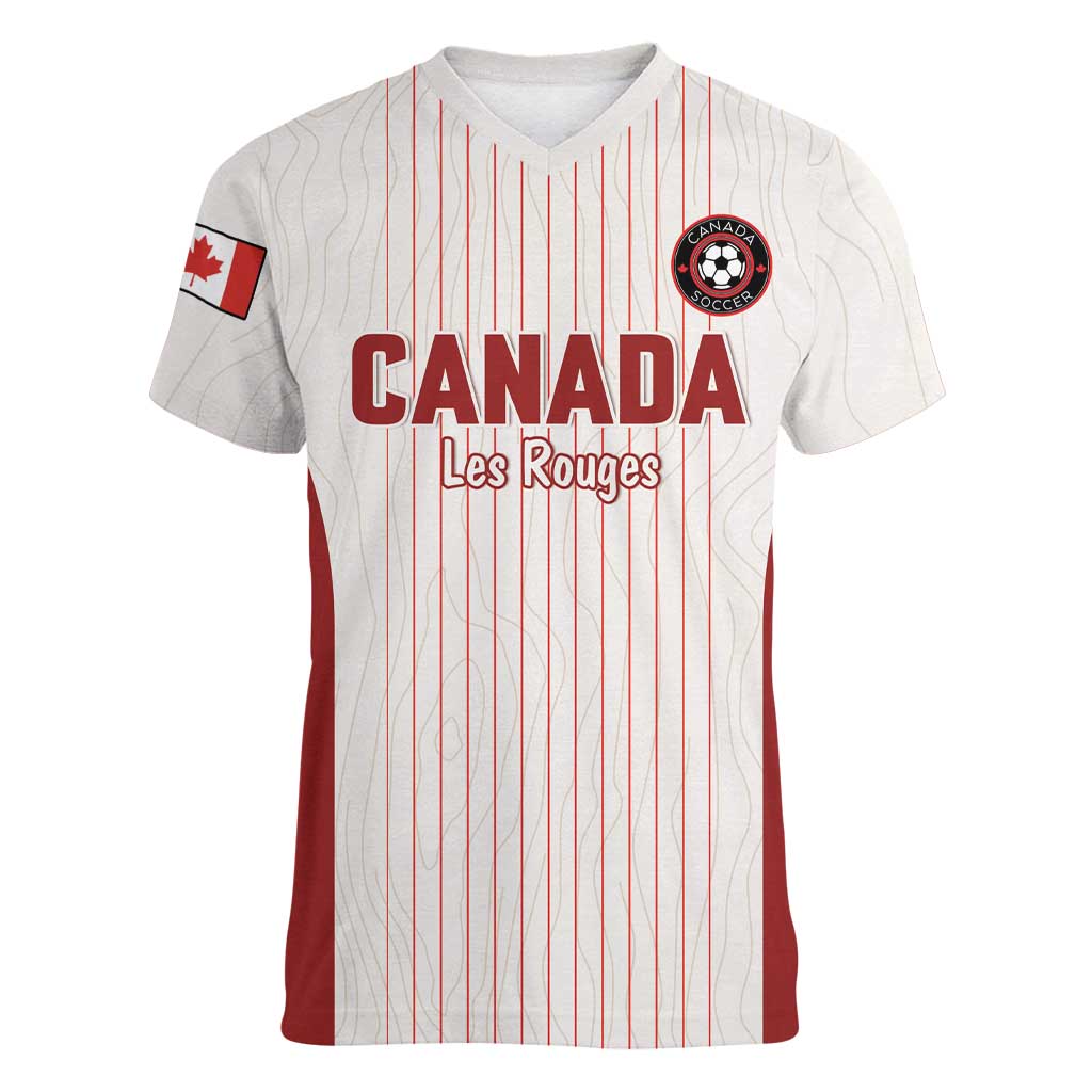 Custom Canada Soccer 2026 Women V-Neck T-Shirt True North Takes the Pitch - White