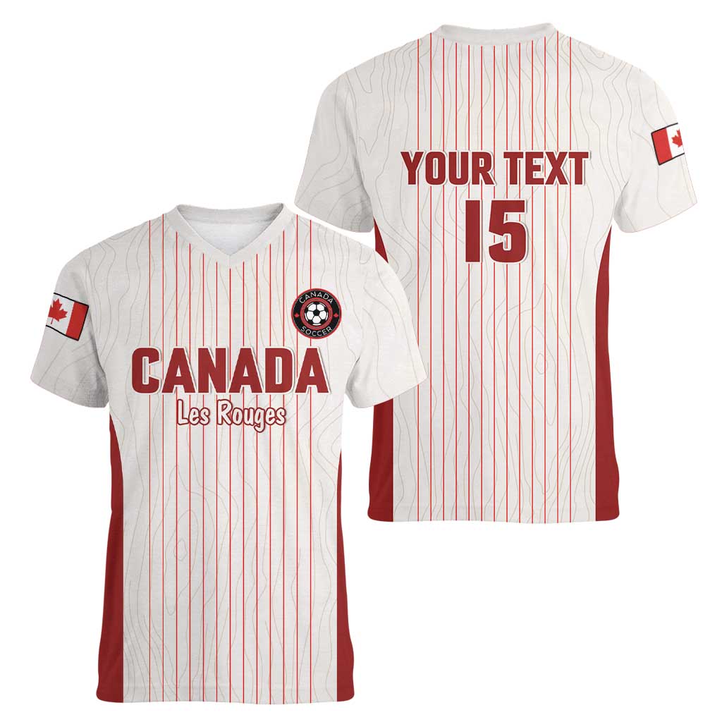 Custom Canada Soccer 2026 Women V-Neck T-Shirt True North Takes the Pitch - White