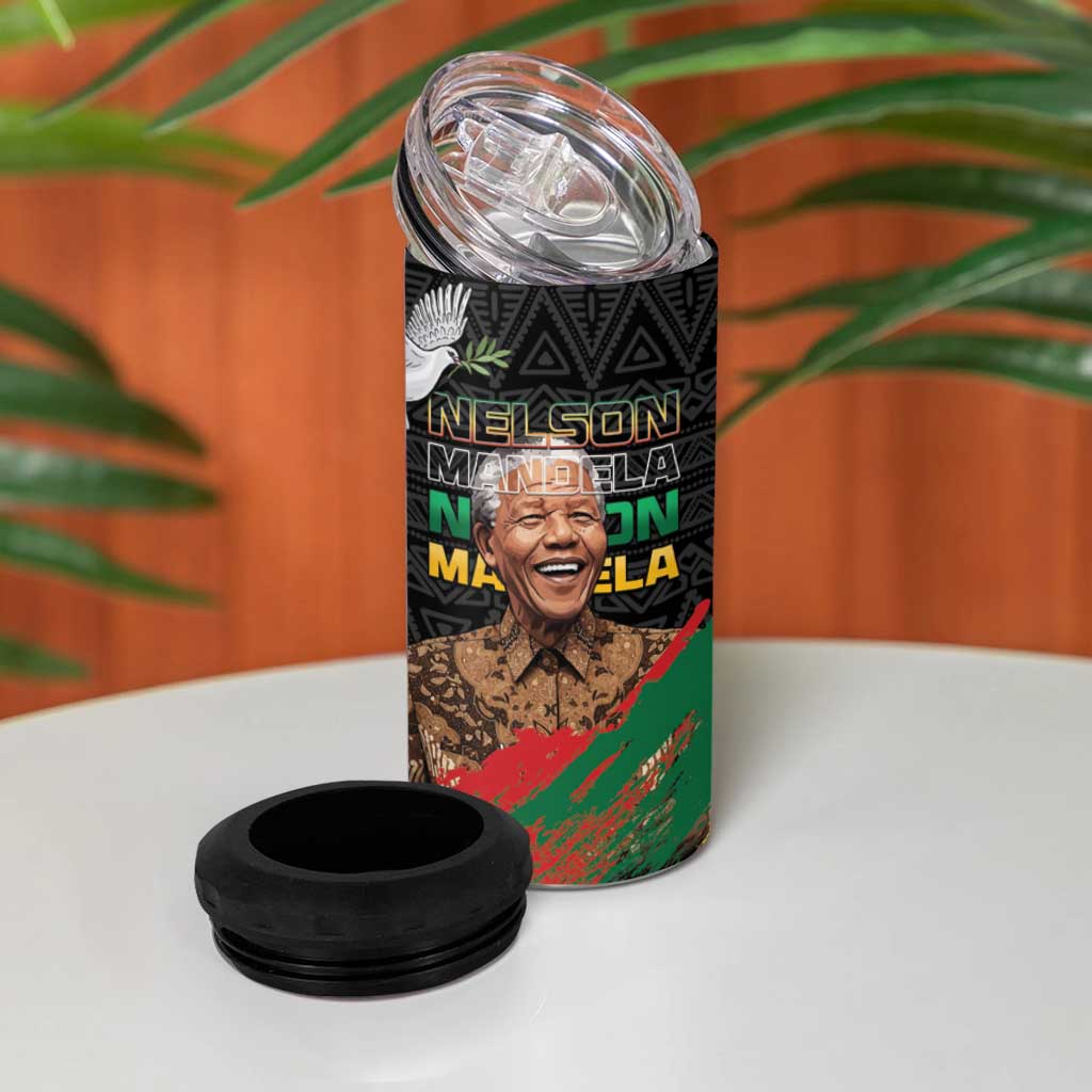 Nelson Mandela International Day 4 in 1 Can Cooler Tumbler African Pattern Grunge Style - Wonder Print Shop