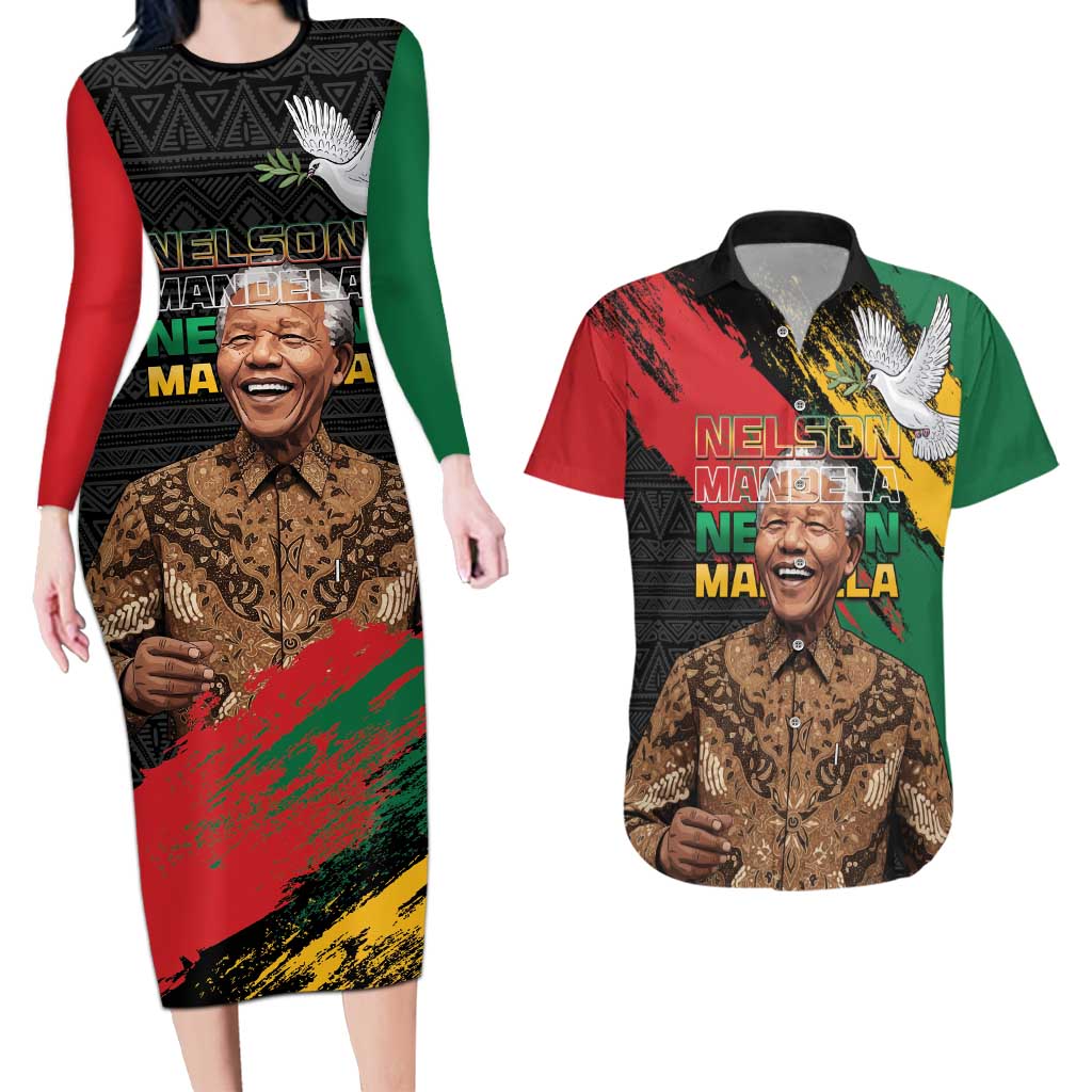 Nelson Mandela International Day Couples Matching Long Sleeve Bodycon Dress and Hawaiian Shirt African Pattern Grunge Style - Wonder Print Shop