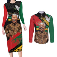 Nelson Mandela International Day Couples Matching Long Sleeve Bodycon Dress and Long Sleeve Button Shirt African Pattern Grunge Style - Wonder Print Shop