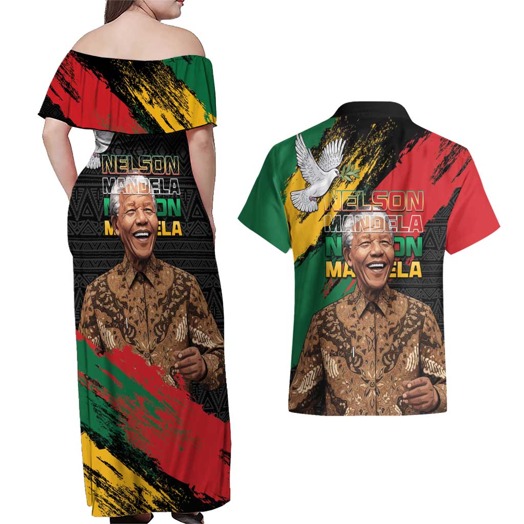 Nelson Mandela International Day Couples Matching Off Shoulder Maxi Dress and Hawaiian Shirt African Pattern Grunge Style - Wonder Print Shop