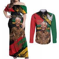Nelson Mandela International Day Couples Matching Off Shoulder Maxi Dress and Long Sleeve Button Shirt African Pattern Grunge Style - Wonder Print Shop