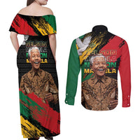 Nelson Mandela International Day Couples Matching Off Shoulder Maxi Dress and Long Sleeve Button Shirt African Pattern Grunge Style - Wonder Print Shop