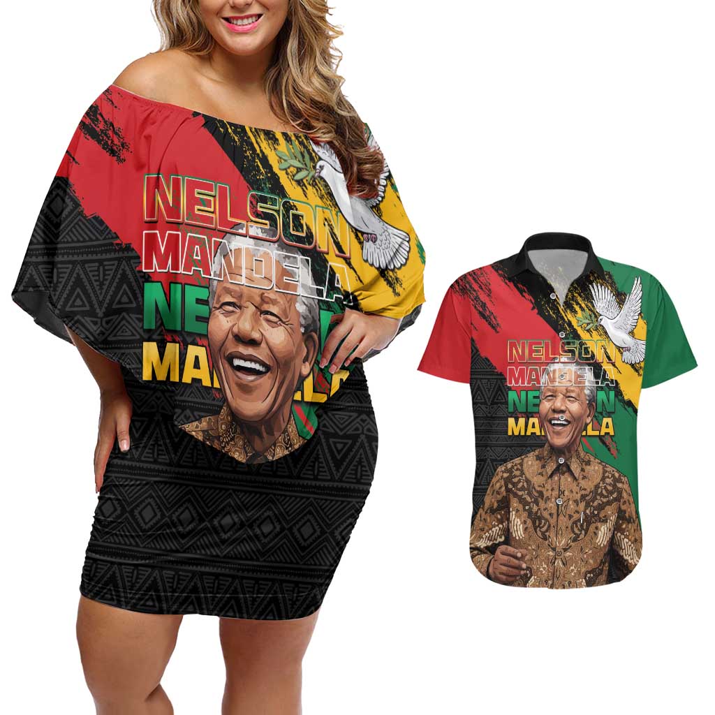 Nelson Mandela International Day Couples Matching Off Shoulder Short Dress and Hawaiian Shirt African Pattern Grunge Style - Wonder Print Shop