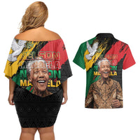 Nelson Mandela International Day Couples Matching Off Shoulder Short Dress and Hawaiian Shirt African Pattern Grunge Style - Wonder Print Shop