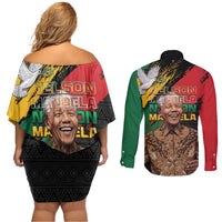 Nelson Mandela International Day Couples Matching Off Shoulder Short Dress and Long Sleeve Button Shirt African Pattern Grunge Style - Wonder Print Shop