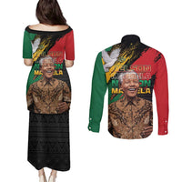 Nelson Mandela International Day Couples Matching Puletasi and Long Sleeve Button Shirt African Pattern Grunge Style - Wonder Print Shop