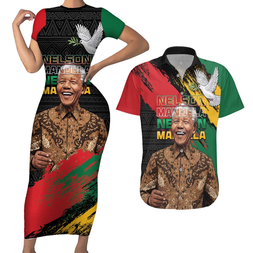 Nelson Mandela International Day Couples Matching Short Sleeve Bodycon Dress and Hawaiian Shirt African Pattern Grunge Style - Wonder Print Shop