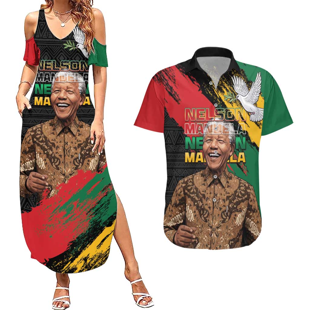 Nelson Mandela International Day Couples Matching Summer Maxi Dress and Hawaiian Shirt African Pattern Grunge Style - Wonder Print Shop