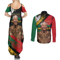 Nelson Mandela International Day Couples Matching Summer Maxi Dress and Long Sleeve Button Shirt African Pattern Grunge Style - Wonder Print Shop