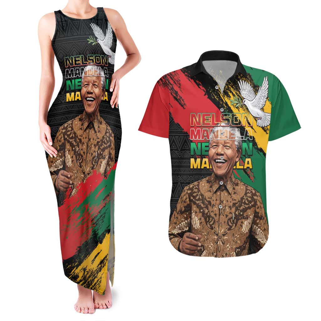 Nelson Mandela International Day Couples Matching Tank Maxi Dress and Hawaiian Shirt African Pattern Grunge Style - Wonder Print Shop