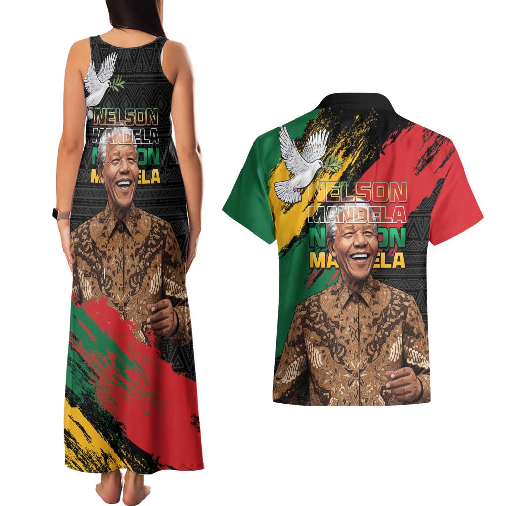 Nelson Mandela International Day Couples Matching Tank Maxi Dress and Hawaiian Shirt African Pattern Grunge Style - Wonder Print Shop