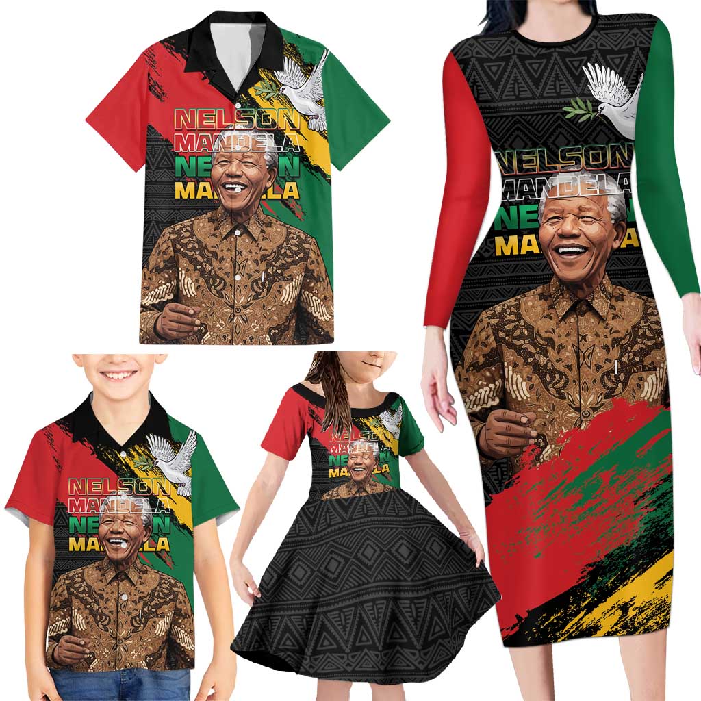 Nelson Mandela International Day Family Matching Long Sleeve Bodycon Dress and Hawaiian Shirt African Pattern Grunge Style - Wonder Print Shop