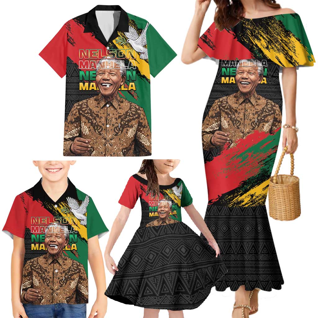 Nelson Mandela International Day Family Matching Mermaid Dress and Hawaiian Shirt African Pattern Grunge Style - Wonder Print Shop