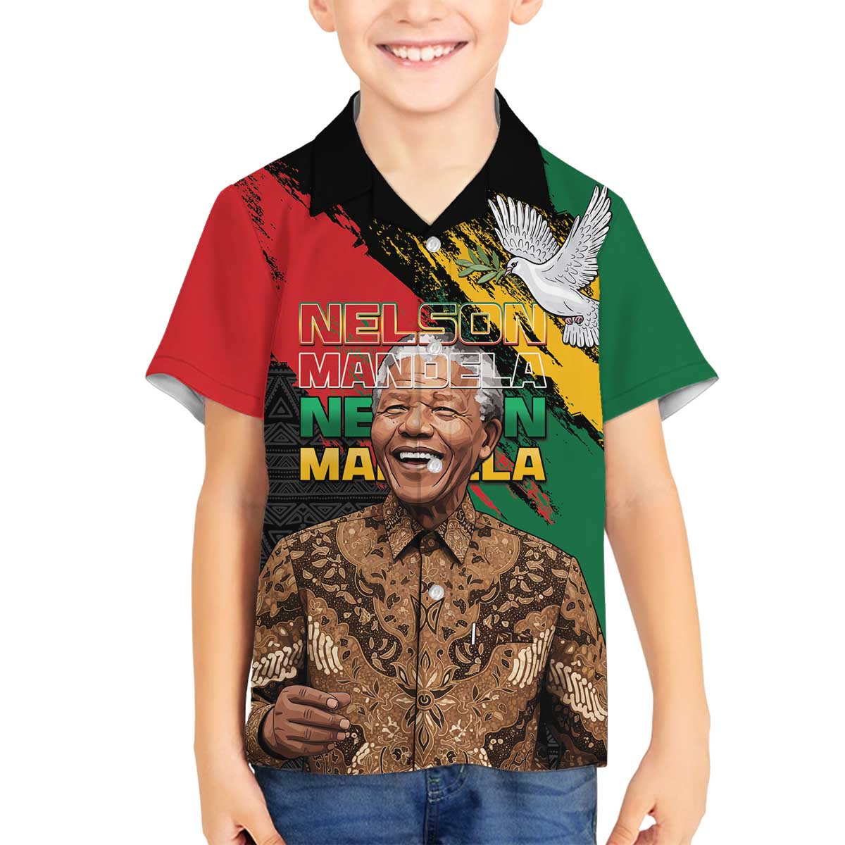 Nelson Mandela International Day Family Matching Off The Shoulder Long Sleeve Dress and Hawaiian Shirt African Pattern Grunge Style - Wonder Print Shop