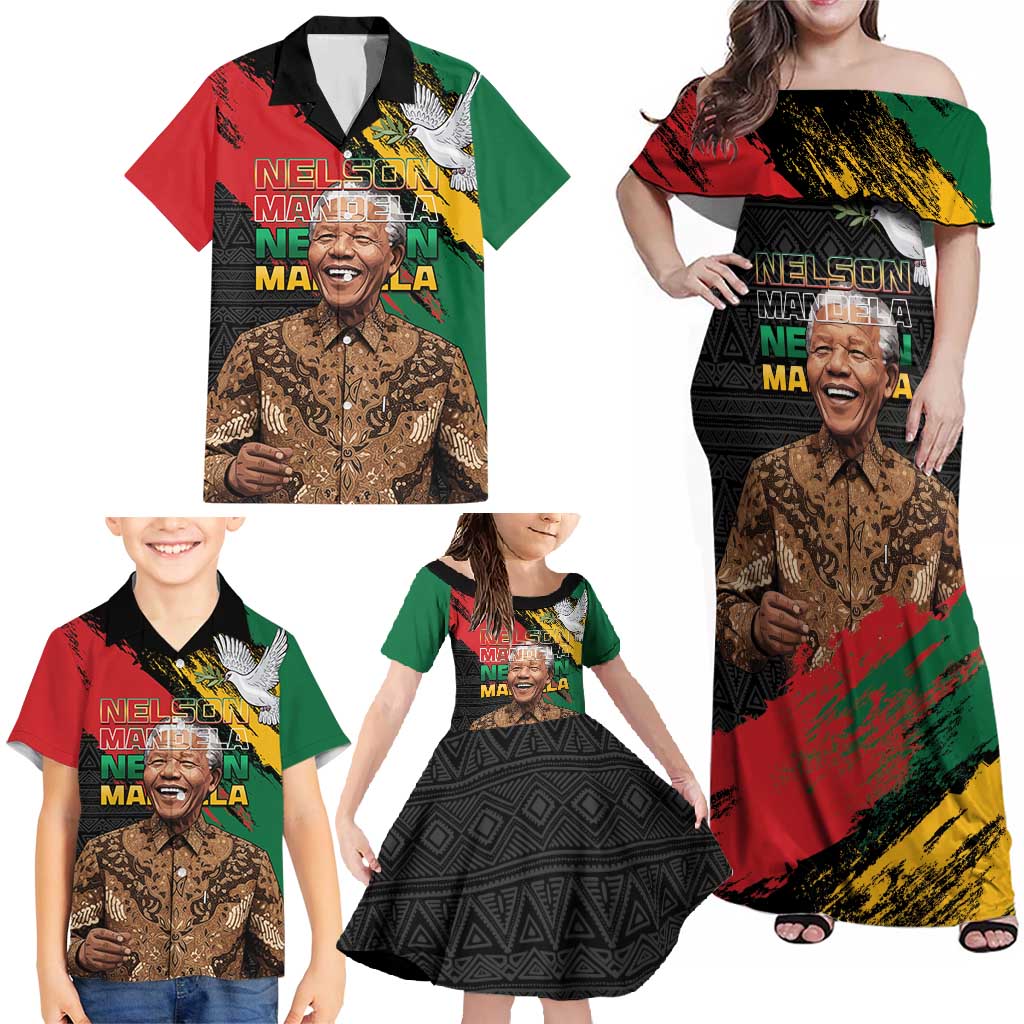 Nelson Mandela International Day Family Matching Off Shoulder Maxi Dress and Hawaiian Shirt African Pattern Grunge Style - Wonder Print Shop
