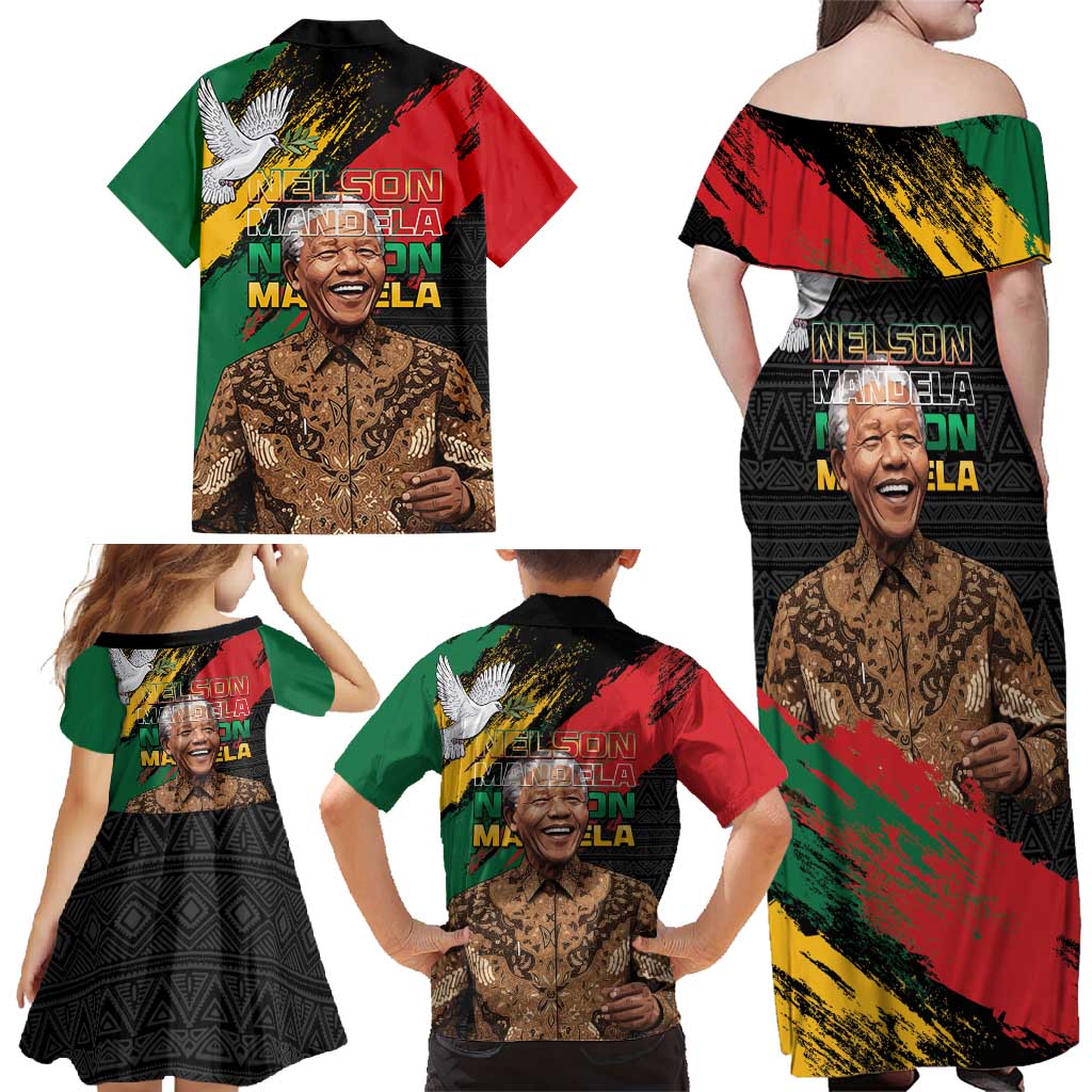 Nelson Mandela International Day Family Matching Off Shoulder Maxi Dress and Hawaiian Shirt African Pattern Grunge Style - Wonder Print Shop