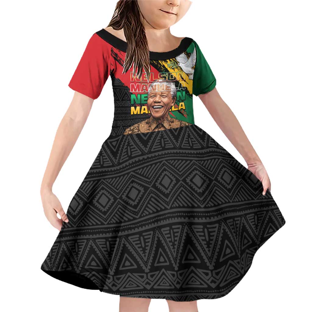 Nelson Mandela International Day Family Matching Off Shoulder Short Dress and Hawaiian Shirt African Pattern Grunge Style - Wonder Print Shop