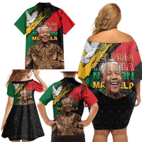Nelson Mandela International Day Family Matching Off Shoulder Short Dress and Hawaiian Shirt African Pattern Grunge Style - Wonder Print Shop