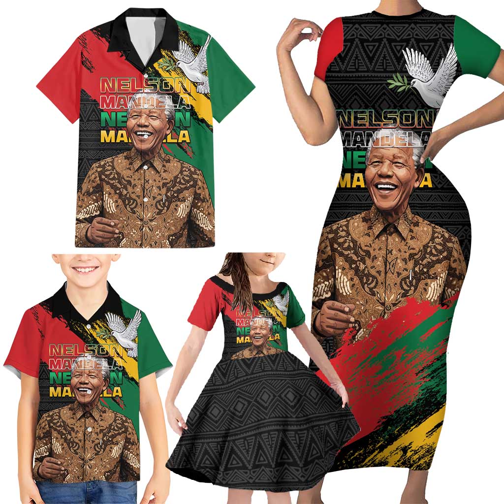Nelson Mandela International Day Family Matching Short Sleeve Bodycon Dress and Hawaiian Shirt African Pattern Grunge Style - Wonder Print Shop