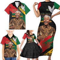 Nelson Mandela International Day Family Matching Short Sleeve Bodycon Dress and Hawaiian Shirt African Pattern Grunge Style - Wonder Print Shop
