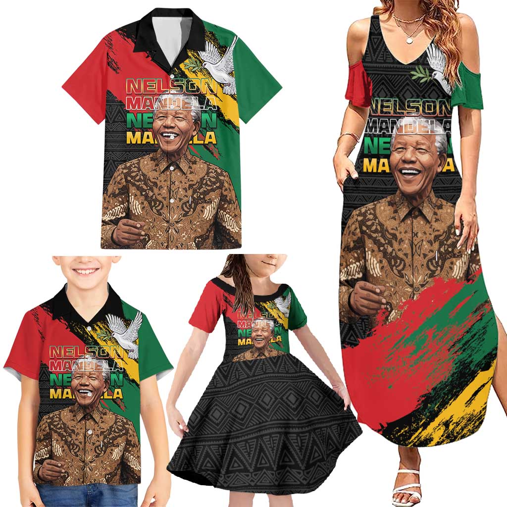 Nelson Mandela International Day Family Matching Summer Maxi Dress and Hawaiian Shirt African Pattern Grunge Style - Wonder Print Shop