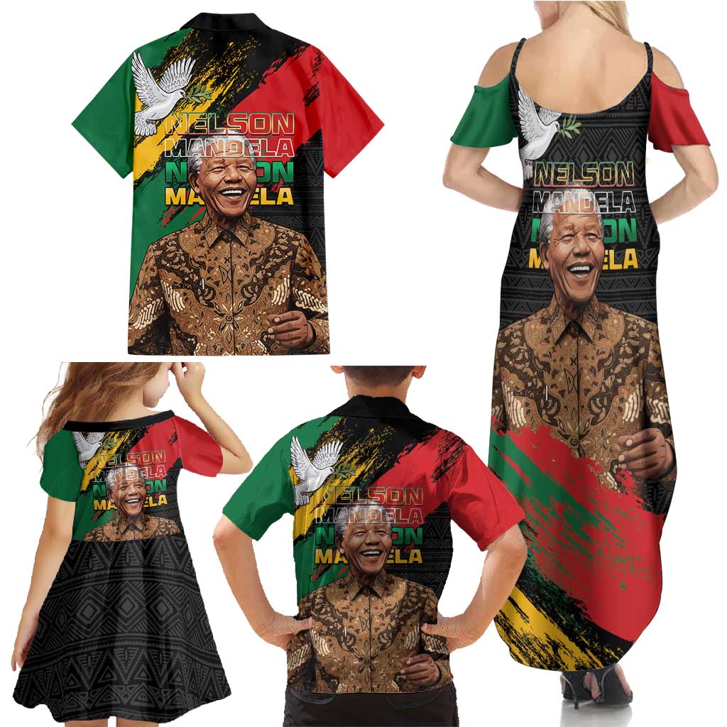 Nelson Mandela International Day Family Matching Summer Maxi Dress and Hawaiian Shirt African Pattern Grunge Style - Wonder Print Shop
