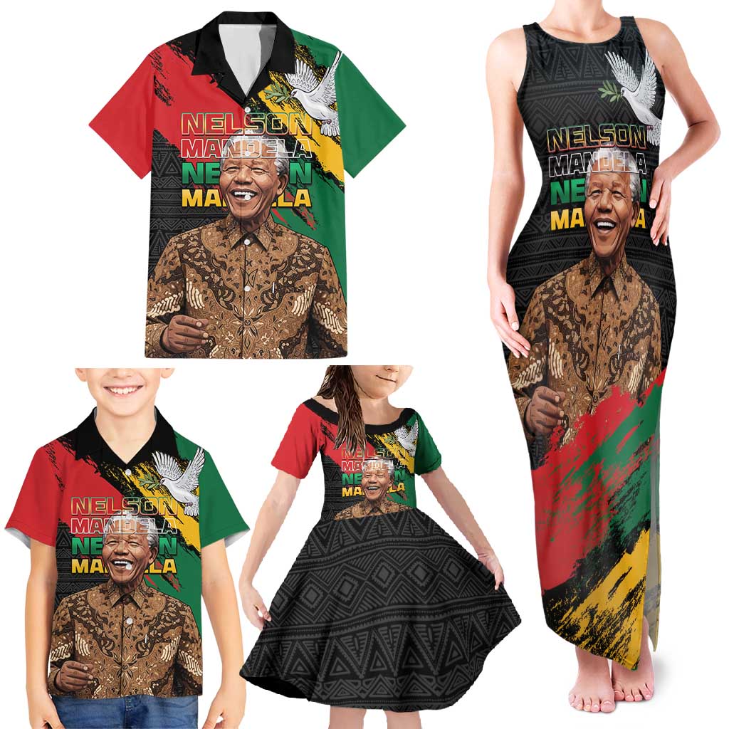 Nelson Mandela International Day Family Matching Tank Maxi Dress and Hawaiian Shirt African Pattern Grunge Style - Wonder Print Shop