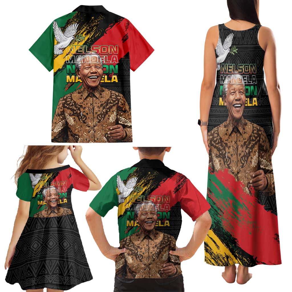Nelson Mandela International Day Family Matching Tank Maxi Dress and Hawaiian Shirt African Pattern Grunge Style - Wonder Print Shop
